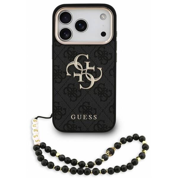 Kryt na mobil Guess PU 4G Metal Logo Strap na Apple iPhone 18 Pro Max černý

