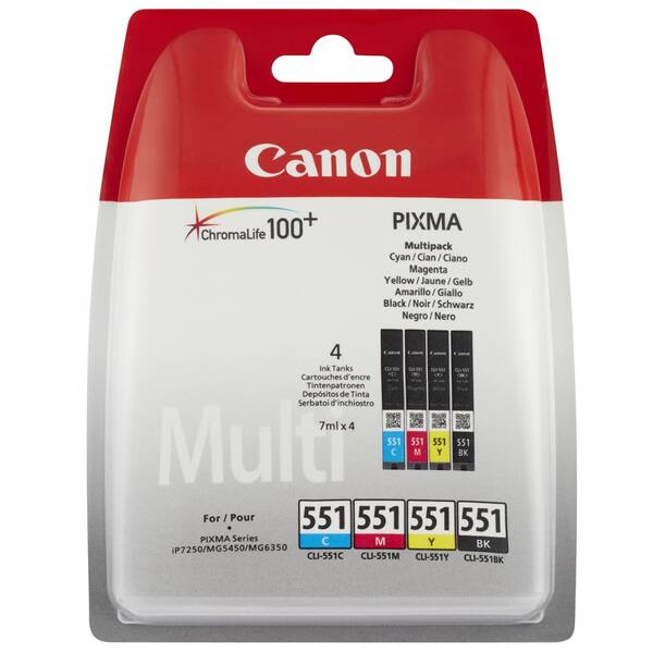 Inkoustová náplň Canon CLI-551, 4x 7ml, CMYK 

