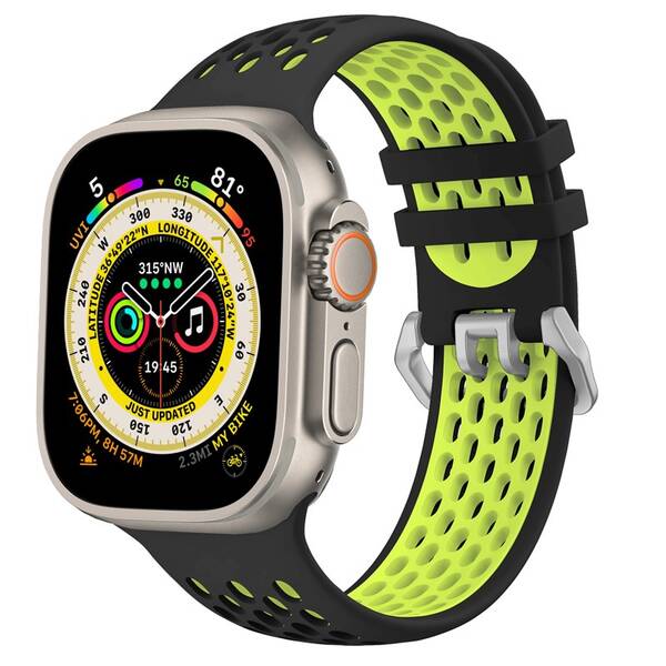 Řemínek Cubenest Silicone Sport na Apple Watch 42/44/45/Ultra 49 mm černý/žlutý

