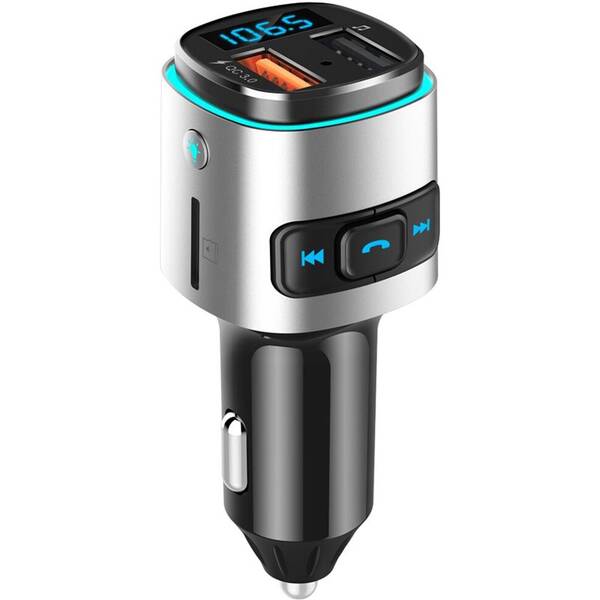FM Transmitter WG QC 3.0, 1xUSB-A /1x USB-A QC 3.0 (18W stříbrná barva
