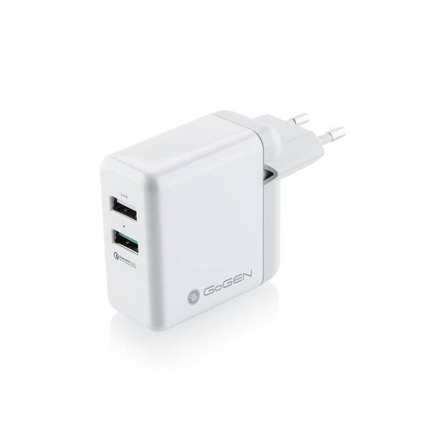 Nabíječka do sítě GoGEN ACHQ 203, 2x USB, 2,4A s funkcí rychlonabíjení QC 3.0, 18 W bílá

