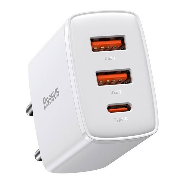 Nabíječka do sítě Baseus 2x USB-A, 1x USB-C, 30W bílá barva
