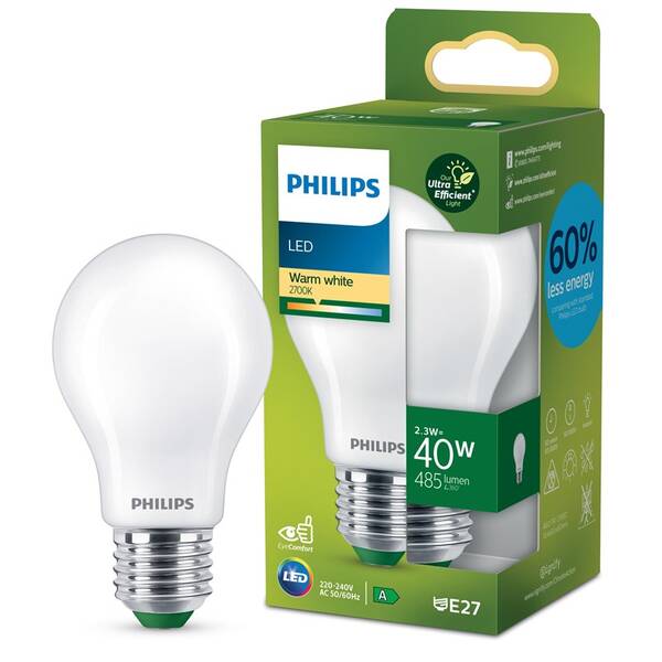 Žárovka LED Philips 40W, A60, E27, teplá bílá 

