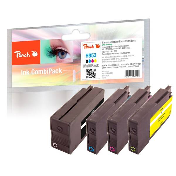 Inkoustová náplň Peach HP 953, MultiPack, 1x29, 3x13 ml - CMYK 
