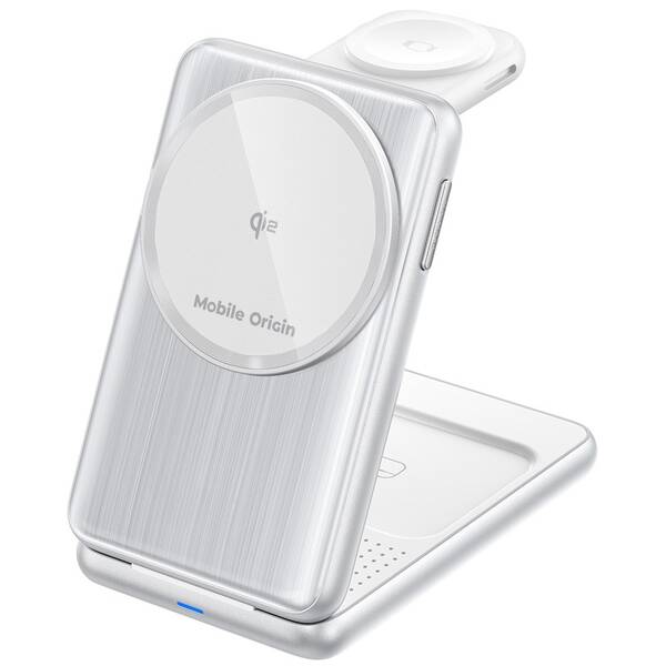 Bezdrátová nabíječka Mobile Origin PW8 3in1 Foldable Qi2 stříbrná

