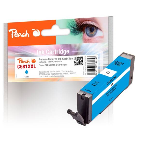 Inkoustová náplň Peach Canon CLI-581XXL, 12ml azurová

