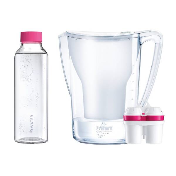 Filtrační konvice BWT Penguin MEI 2,7 l + designová skleněná láhev bílá

