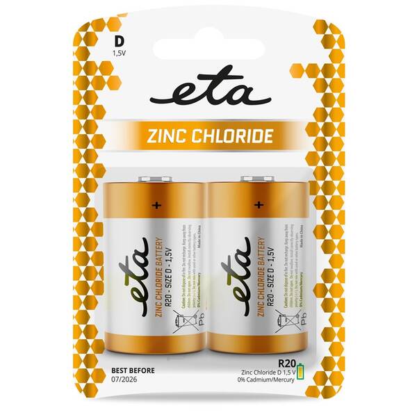 Baterie zinkochloridová ETA D, R20, blistr 2ks 

