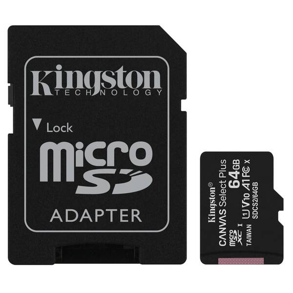 Paměťová karta Kingston MicroSDXC 64GB UHS-I U1 (100R/10W) + adapter 
