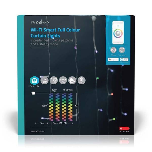 Vánoční osvětlení Nedis SmartLife LED, Wi-Fi, RGB, 180 LED, 3 m, Android / IOS 

