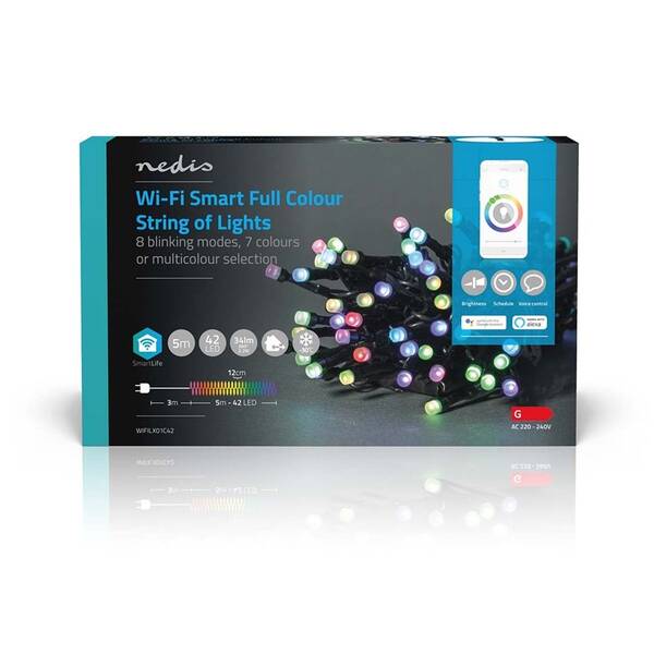 Vánoční osvětlení Nedis SmartLife LED, Wi-Fi, RGB, 42 LED, 5 m, Android / IOS 


