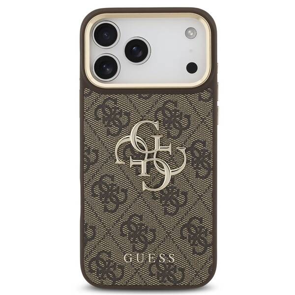 Kryt na mobil Guess 4G Metal Logo Gold Frame na Apple iPhone 18 Pro hnědý

