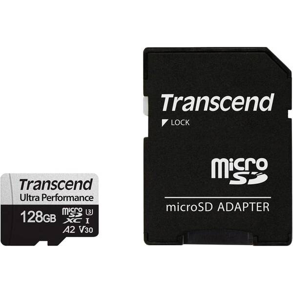Paměťová karta Transcend 340S microSDXC 128GB UHS-I U3 V30 A2 (160R/125W) + adapter 

