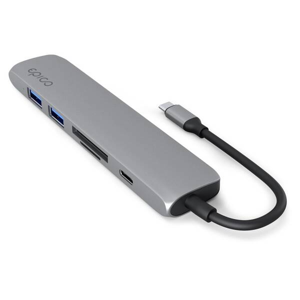 USB Hub Epico 6in1 Aluminium 8K USB-C/1× USB-C, 2× USB 3.0, HDMI, microSD, SD šedý

