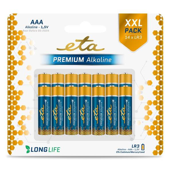 Baterie alkalická ETA ALKALINE AAA, LR03, blistr 14ks 

