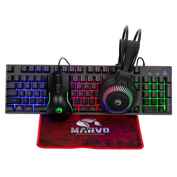 Klávesnice s myší Marvo LOOT 40, CZ/SK layout, headset, mousepad černá

