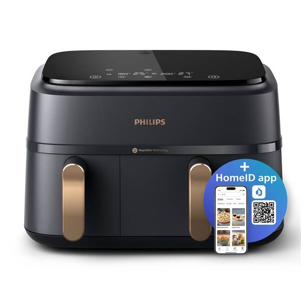 Fritéza horkovzdušná Philips Dual Basket 9 l, NA352/00 černá barva
