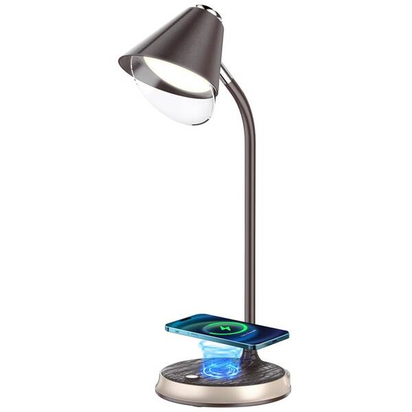 Stolní LED lampička IMMAX FINCH, Qi nabíjení, 9W hnědá/zlatá

