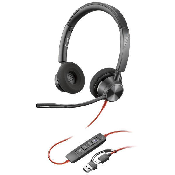 Headset HP Poly Blackwire 3320 MS, USB-C/A adaptér, stereo černý

