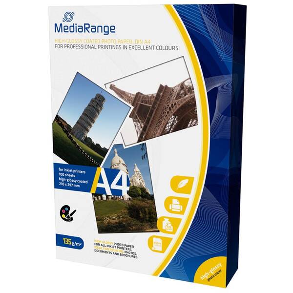 Fotopapír MediaRange A4 100 listů 135g lesklý inkoust 

