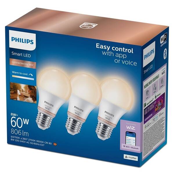 Chytrá žárovka Philips Smart LED Smart LED 8W, E27, Tunable White, 3ks 

