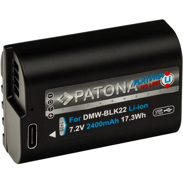 Baterie PATONA pro digitální kameru Panasonic DMW-BLK22 2400mAh Li-Ion Platinum, USB-C černý

