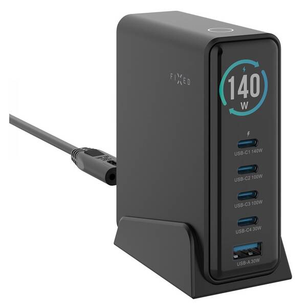 Dokovací stanice FIXED s displejem, 4x USB-C,USB, 140W černý

