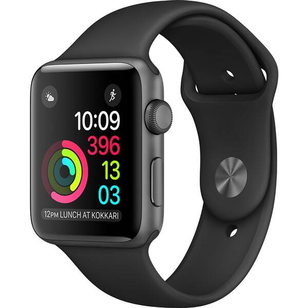 Chytré hodinky Apple 42mm pouzdro z vesmírně šedého hliníku – černý sportovní řemínek 

