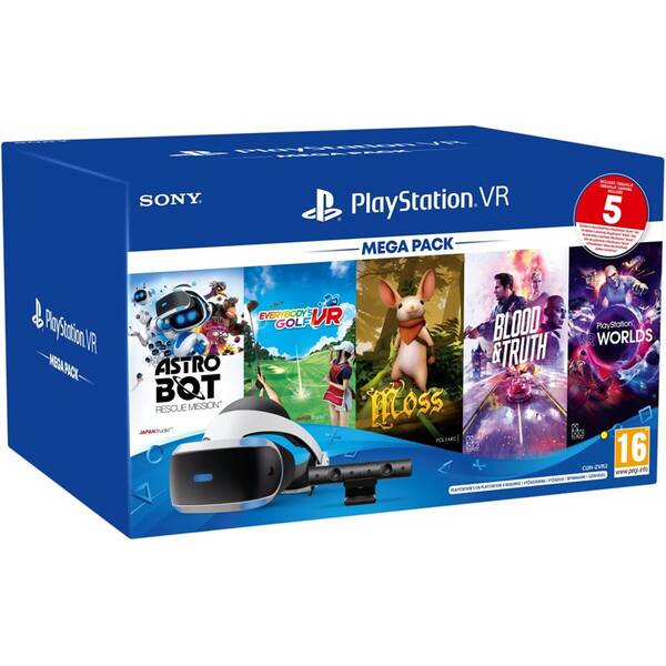 Brýle pro virtuální realitu Sony + kamera + NEW! PlayStation Camera adaptor (Naboo) + 5 her (VR Worlds, NEW! Moss, NEW! Blood & Truth, Everybodys Golf,  Astrobot) 

