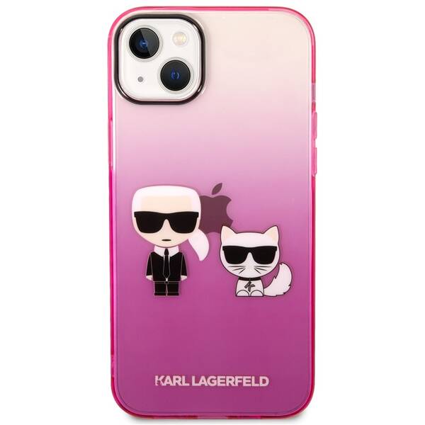 Kryt na mobil Karl Lagerfeld Gradient Karl and Choupette na Apple iPhone 14 Plus růžový

