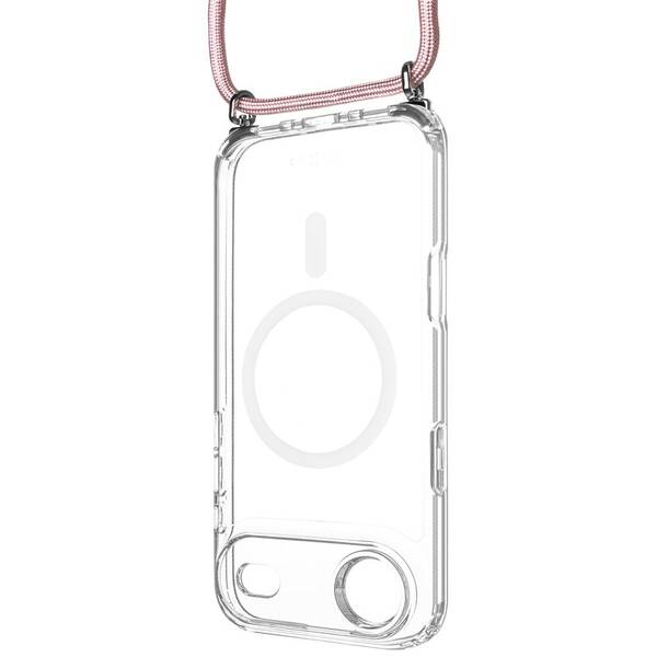 Kryt na mobil FIXED MagPure Neck s růžovou šňůrkou na krk na Apple iPhone Air průhledný

