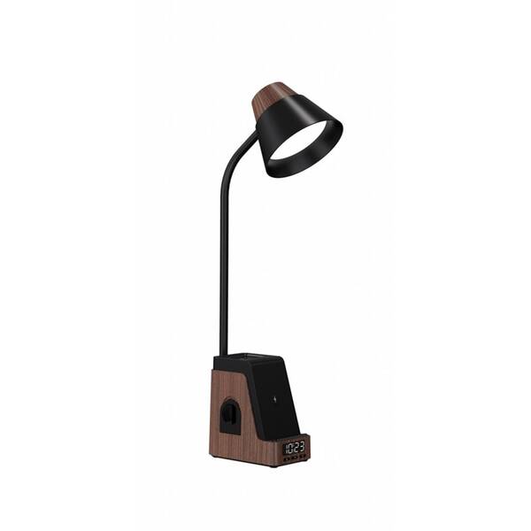 Stolní lampička IMMAX IDEAL, Qi nabíjení, CCT, 8W,  800lm,  budík s hodinami černá/hnědá

