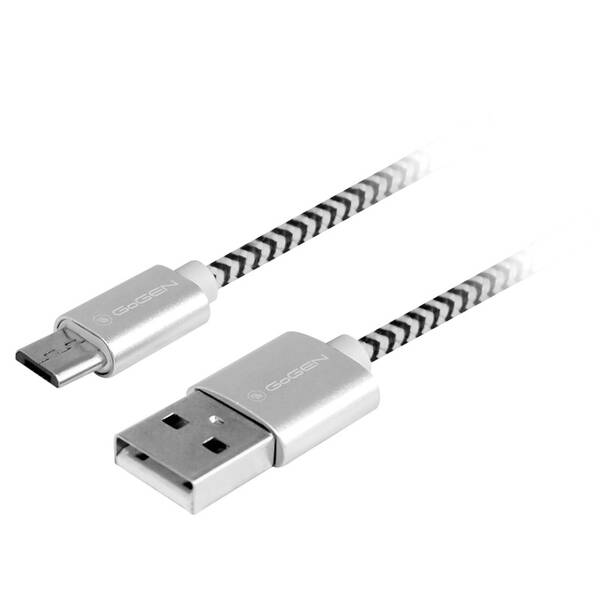 Kabel GoGEN USB / micro USB, 2m, opletený stříbrný

