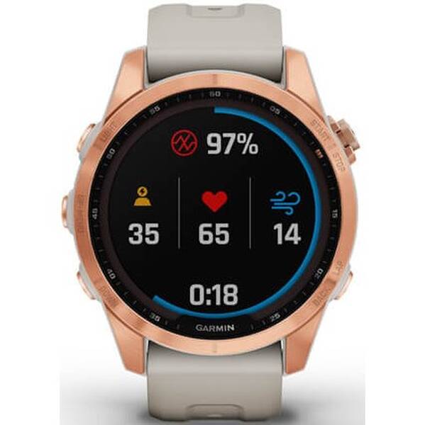 Chytré hodinky Garmin fenix 7S Solar - Rose Gold/Sand Silicone Band 

