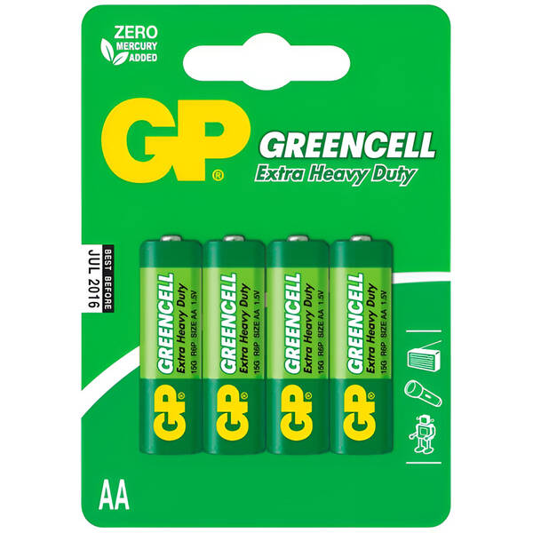 Baterie zinkochloridová GP Greencell AA, R06, blistr 4ks 


