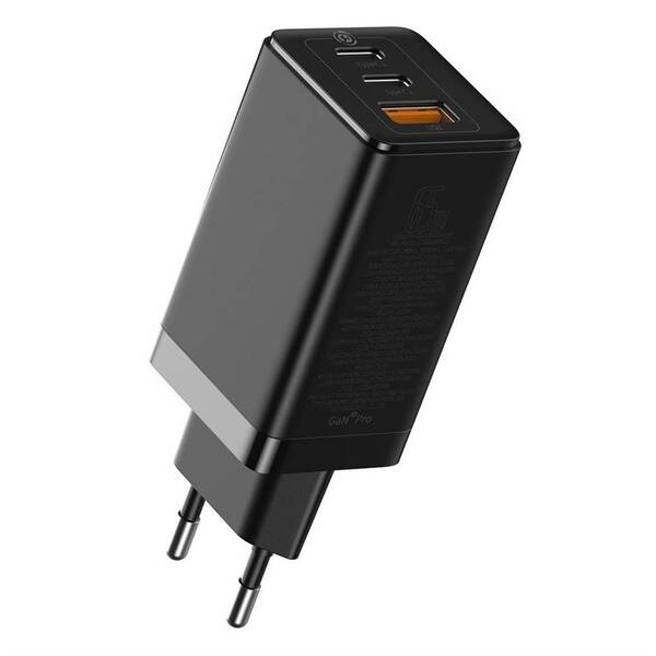 Nabíječka do sítě Baseus GaN2 Pro Quick Charger, 2x USB-C, 1x USB, QC 4+, 65W + USB-C kabel 1m černá

