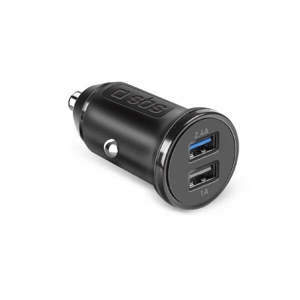 Adaptér do auta SBS Mini 2x USB-A, 12W, 2,4A, 12/24V černá barva
