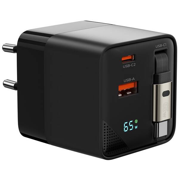 Nabíječka do sítě Mobile Origin Display Charger PW2 - 65W GaN USB-C/USB-A černá

