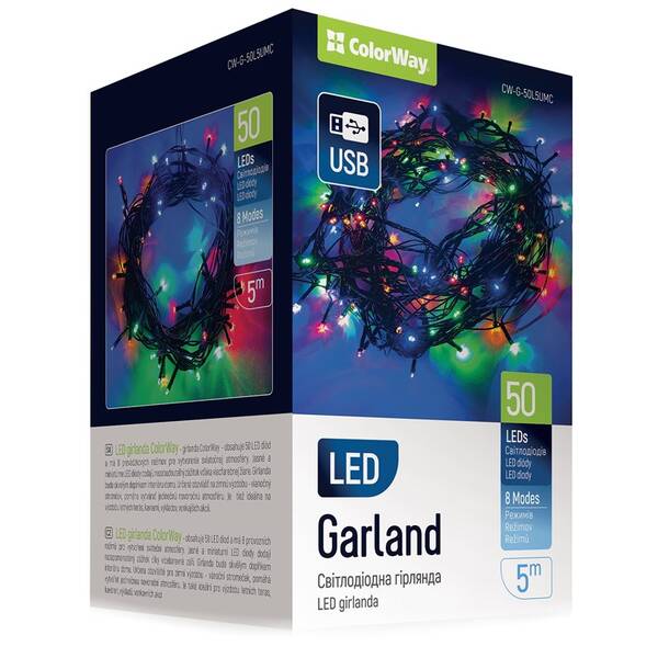 Vánoční osvětlení ColorWay vnitřní, 50 LED, USB, 5m, vícebarevné 

