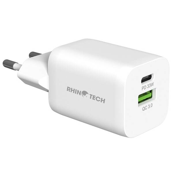 Nabíječka do sítě RhinoTech MINI Dual 33W USB-C + USB-A bílá


