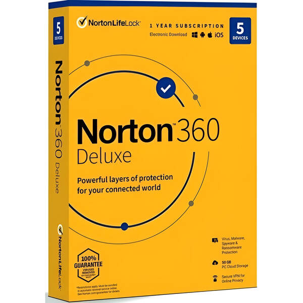 Software Norton 360 DELUXE 50GB CZ 1 uživatel / 5 zařízení / 12 měsíců (BOX) 

