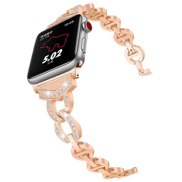 Řemínek WG crystal, kovový, na Apple Watch 42/44/45/49 mm - rose gold 

