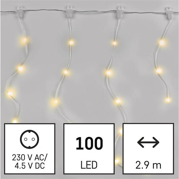 Vánoční osvětlení EMOS 100 LED nano řetěz – rampouchy, 2,9 m, venkovní i vnitřní, teplá bílá 

