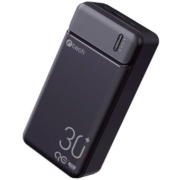 Powerbanka C-Tech 30000 mAh, Li-Pol, 20W, USB-C/USB-A/micro USB černá

