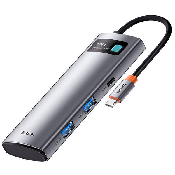 USB Hub Baseus Metal Gleam Series 7v1 HUB USB-C (USB-C PD 100W, USB-C, 2x USB 3.0, HDMI, SD/TF port) šedý

