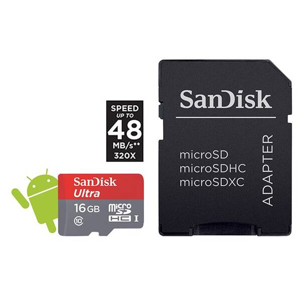 Paměťová karta SANDISK 16GB UHS-I U1 (48MB/s) + adapter 

