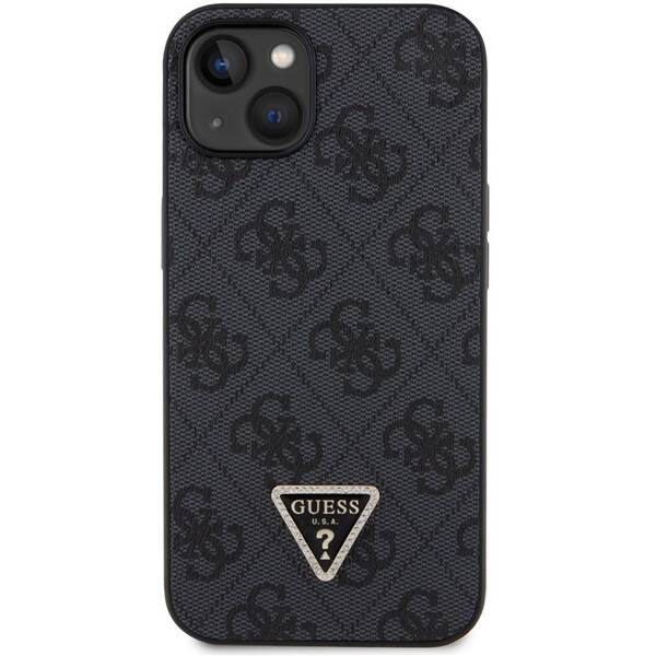 Kryt na mobil Guess 4G Strass Triangle Metal Logo na Apple iPhone 15 černý

