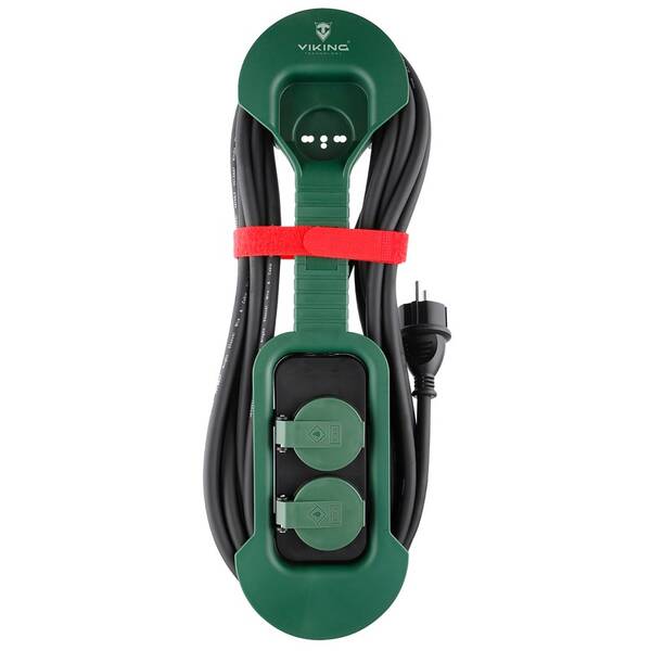 Kabel prodlužovací Viking 2× zásuvka, IP44, 8m černý/zelený


