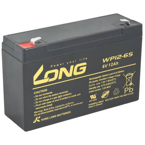 Olověný akumulátor Long 6V 12Ah černý

