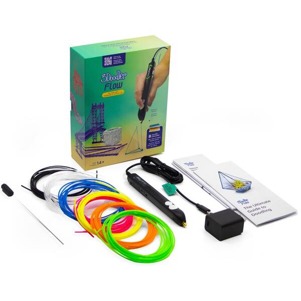3D pero 3Doodler FLOW + 8 PLA náplní a 3D šablona 

